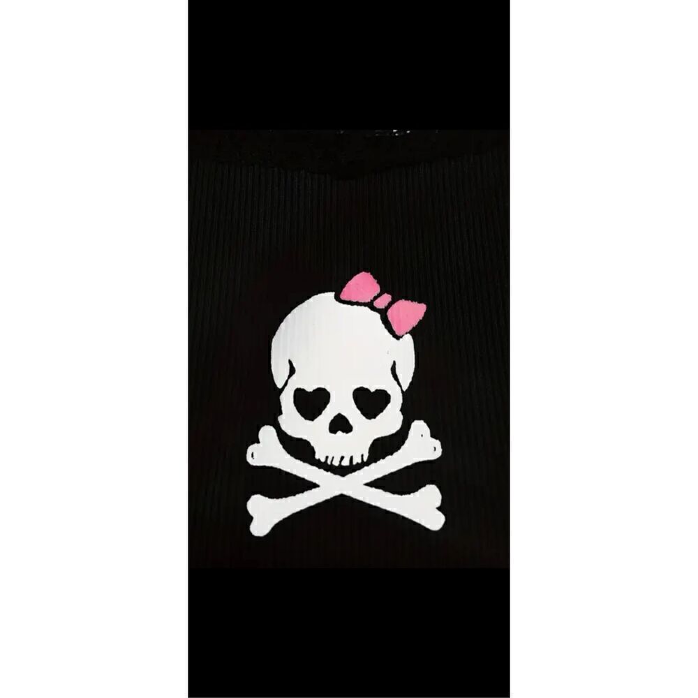 Black lace tank top with skull earrings to match. Size lg - Picture 5 of 10